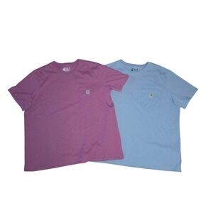 2 NWOT Carhartt Pocket T-Shirt Pink Purple Short Sleeve Loose Fit Women's Sz XXL